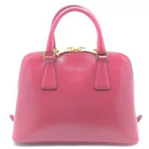 Prada pink Saffiano plate handbag logo bag leather shoulder triangular